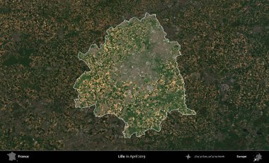 Lille. Fransa 'nın idari alanı, Nisan 2019' da çekilen Kopernik Nöbetçi karolarından oluşan koyu renkli bir uydu görüntüsü üzerinde vurgulandı ve özetlendi.