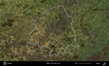 Lille. Copernicus Sentinel 'in Şubat 2022' de çekilen uydu görüntüsünde Fransa 'nın idari bölgesinin ana hatları belirlendi.