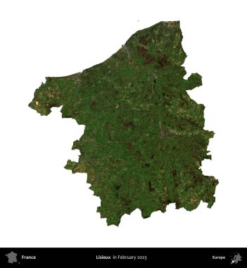 Lisieux. Fransa 'nın idari bölgesi, Şubat 2023' te çekilen Kopernik Nöbetçi karolarından oluşan bir uydu görüntüsüyle beyaza izole edildi.