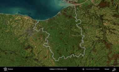 Lisieux. Copernicus Sentinel 'in Şubat 2023' te çekilen uydu görüntüsünde Fransa 'nın idari bölgesinin ana hatları belirlendi.