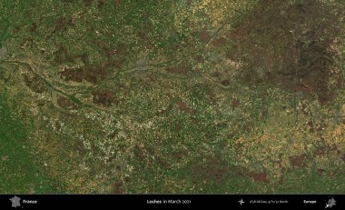 Göller. Copernicus Sentinel 'in Mart 2021' de çekilmiş uydu görüntüsü üzerine Fransa 'nın idari bölgesi.