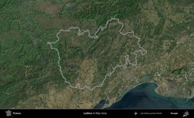 Sevgi. Mayıs 2024 'te çekilen Copernicus Sentinel karolarından oluşan bir uydu görüntüsünde Fransa' nın idari bölgesinin ana hatlarını çizdim.