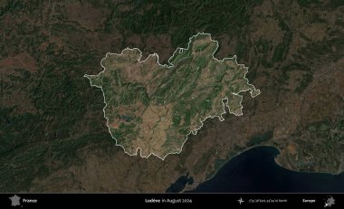 Sevgi. Fransa 'nın idari alanı, Ağustos 2024' te çekilen Kopernik Sentinel karolarından oluşan koyu renkli bir uydu görüntüsü üzerinde vurgulandı ve özetlendi.