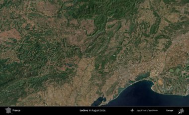 Sevgi. Copernicus Sentinel 'in Ağustos 2024' te çekilmiş uydu görüntüsü üzerine Fransa 'nın idari bölgesi.