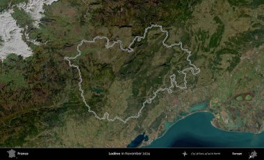 Sevgi. Copernicus Sentinel 'in Kasım 2024' te çekilen uydu görüntüsünde Fransa 'nın idari bölgesinin ana hatlarını çizdim.