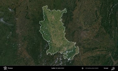 Loire. Fransa 'nın idari alanı, Haziran 2021' de çekilen Kopernik Sentinel karolarından oluşan koyu renkli bir uydu görüntüsü üzerinde vurgulandı ve özetlendi.