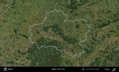 Loiret. Mayıs 2020 'de çekilen Copernicus Sentinel karolarından oluşan bir uydu görüntüsünde Fransa' nın idari bölgesinin ana hatları belirlendi.