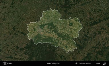 Loiret. Fransa 'nın idari alanı, Mayıs 2020' de çekilen Kopernik Nöbetçi karolarından oluşan koyu renkli bir uydu görüntüsü üzerinde vurgulandı ve özetlendi.