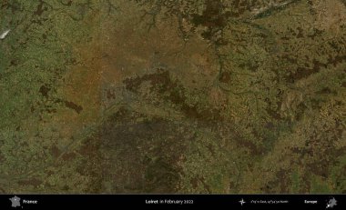 Loiret. Copernicus Sentinel 'in Şubat 2022' de çekilmiş uydu görüntüsü üzerine Fransa 'nın idari bölgesi.