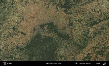 Loiret. Copernicus Sentinel 'in Ekim 2023' te çekilmiş uydu görüntüsü üzerine Fransa 'nın idari bölgesi.