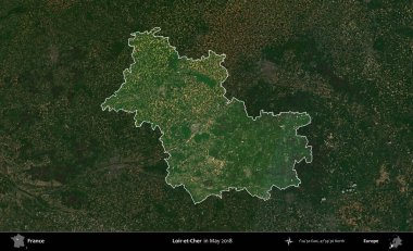 Loir-et-Cher. Fransa 'nın idari alanı, Mayıs 2018' de çekilen Kopernik Nöbetçi karolarından oluşan koyu renkli bir uydu görüntüsü üzerinde vurgulandı ve özetlendi.