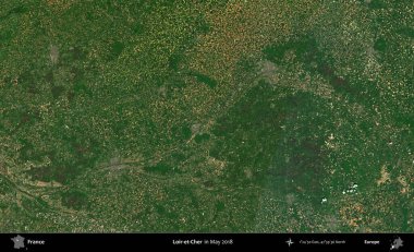 Loir-et-Cher. Copernicus Sentinel 'in Mayıs 2018' de çekilmiş uydu görüntüsü üzerine Fransa 'nın idari bölgesi.