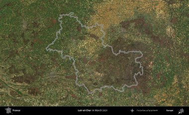 Loir-et-Cher. Mart 2021 'de çekilen Copernicus Sentinel karolarından oluşan bir uydu görüntüsünde Fransa' nın idari bölgesinin ana hatları belirlendi.