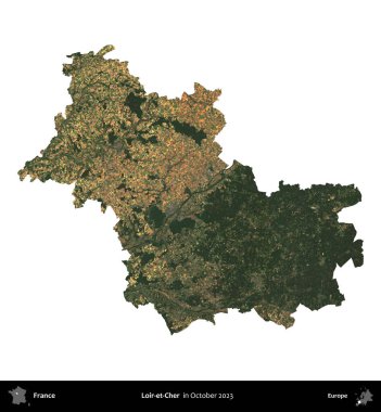 Loir-et-Cher. Fransa 'nın idari bölgesi, Ekim 2023' te çekilen Kopernik Nöbetçi karolarından oluşan bir uydu görüntüsüyle beyaza izole edildi.