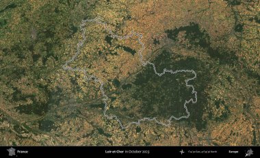 Loir-et-Cher. Copernicus Sentinel 'in Ekim 2023' te çekilen uydu görüntüsünde Fransa 'nın idari bölgesinin ana hatları belirlendi.