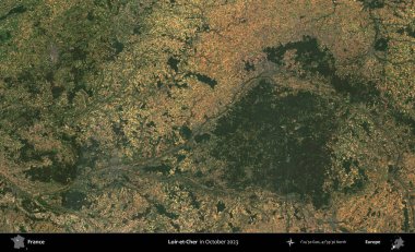 Loir-et-Cher. Copernicus Sentinel 'in Ekim 2023' te çekilmiş uydu görüntüsü üzerine Fransa 'nın idari bölgesi.