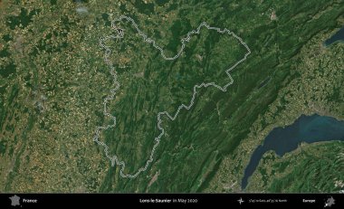 Lons-le-Saunier. Mayıs 2020 'de çekilen Copernicus Sentinel karolarından oluşan bir uydu görüntüsünde Fransa' nın idari bölgesinin ana hatları belirlendi.