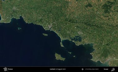 Lorient. Copernicus Sentinel 'in Ağustos 2021' de çekilmiş uydu görüntüsü üzerine Fransa 'nın idari bölgesi.