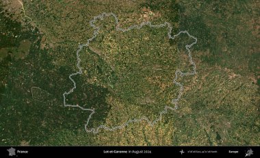 Lot-et-Garonne. Copernicus Sentinel 'in Ağustos 2024' te çekilen uydu görüntüsünde Fransa 'nın idari bölgesinin ana hatları belirlendi.