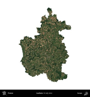 Louhan 'lar. Fransa 'nın idari bölgesi, Temmuz 2022' de çekilen Kopernik Nöbetçi karolarından oluşan bir uydu görüntüsüyle beyaza izole edildi.