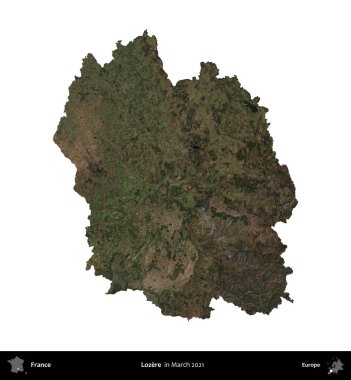 Lozere. Fransa 'nın idari bölgesi, Mart 2021' de çekilen Kopernik Nöbetçi karolarından oluşan bir uydu görüntüsüyle beyaza izole edildi.