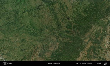 Lozere. Copernicus Sentinel 'in Temmuz 2024' te çekilmiş uydu görüntüsü üzerine Fransa 'nın idari bölgesi