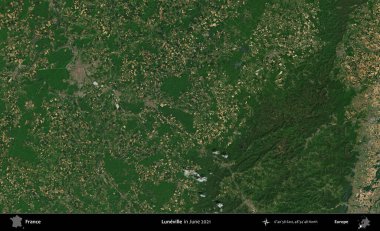 Luneville. Copernicus Sentinel 'in Haziran 2021' de çekilmiş uydu görüntüsü üzerine Fransa 'nın idari bölgesi.
