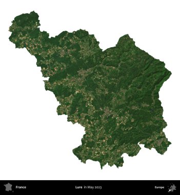 Yem. Fransa 'nın idari bölgesi, Mayıs 2023' te çekilen Kopernik Nöbetçi karolarından oluşan bir uydu görüntüsüyle beyaza izole edildi.