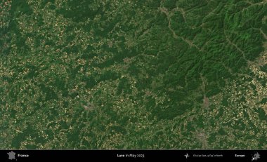 Yem. Copernicus Sentinel 'in Mayıs 2023' te çekilmiş uydu görüntüsü üzerine Fransa 'nın idari bölgesi.