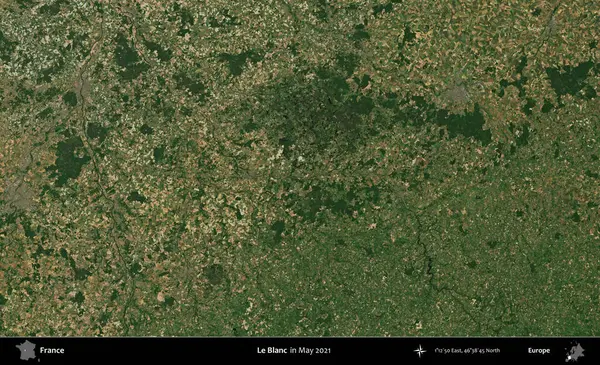Le Blanc. Copernicus Sentinel 'in Mayıs 2021' de çekilmiş uydu görüntüsü üzerine Fransa 'nın idari bölgesi.