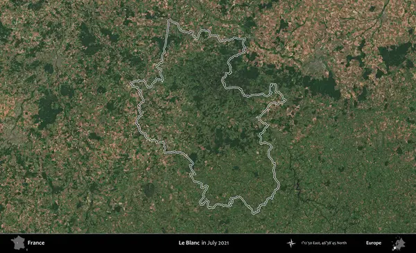 Le Blanc. Copernicus Sentinel 'in Temmuz 2021' de çekilen uydu görüntüsünde Fransa 'nın idari bölgesinin ana hatları belirlendi.