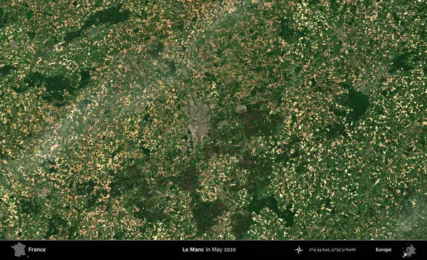 Le Mans 'da. Mayıs 2020 'de Copernicus Sentinel karolarından oluşan bir uydu görüntüsü üzerine Fransa' nın idari bölgesi