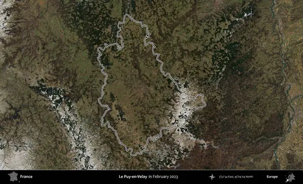 Le Puy-en-Velay. Copernicus Sentinel 'in Şubat 2023' te çekilen uydu görüntüsünde Fransa 'nın idari bölgesinin ana hatları belirlendi.