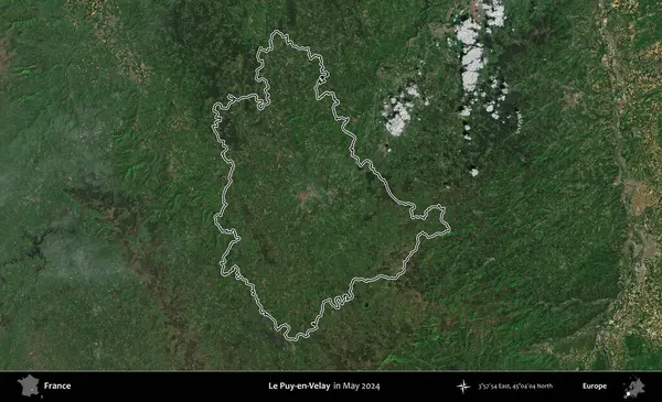 Le Puy-en-Velay. Mayıs 2024 'te çekilen Copernicus Sentinel karolarından oluşan bir uydu görüntüsünde Fransa' nın idari bölgesinin ana hatlarını çizdim.
