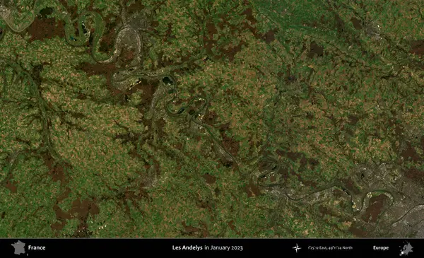 Les Andelys. Copernicus Sentinel 'in Ocak 2023' te çekilmiş uydu görüntüsü üzerine Fransa 'nın idari bölgesi.