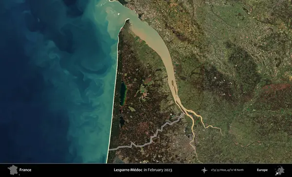 Lesparre-Medoc. Copernicus Sentinel 'in Şubat 2023' te çekilen uydu görüntüsünde Fransa 'nın idari bölgesinin ana hatları belirlendi.