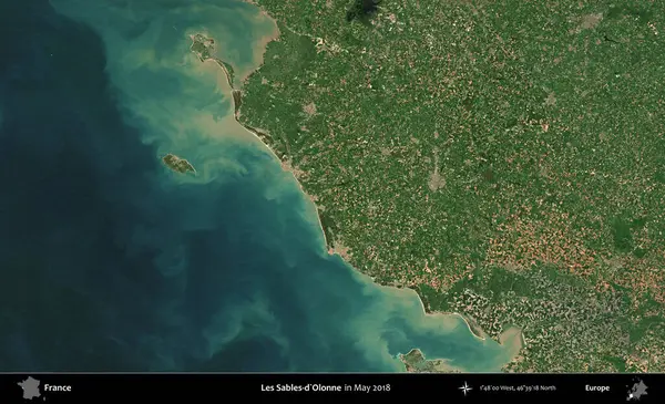 Les Sables-d'Olonne. Copernicus Sentinel 'in Mayıs 2018' de çekilmiş uydu görüntüsü üzerine Fransa 'nın idari bölgesi.