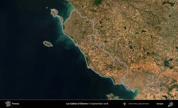 Les Sables-d'Olonne. Eylül 2018 'de çekilen Copernicus Sentinel karolarından oluşan bir uydu görüntüsünde Fransa' nın idari bölgesinin ana hatlarını çizdim.