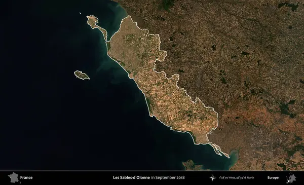 Les Sables-d'Olonne. Fransa 'nın idari alanı, Eylül 2018' de çekilen Kopernik Nöbetçi karolarından oluşan koyu renkli bir uydu görüntüsü üzerinde vurgulandı ve özetlendi.