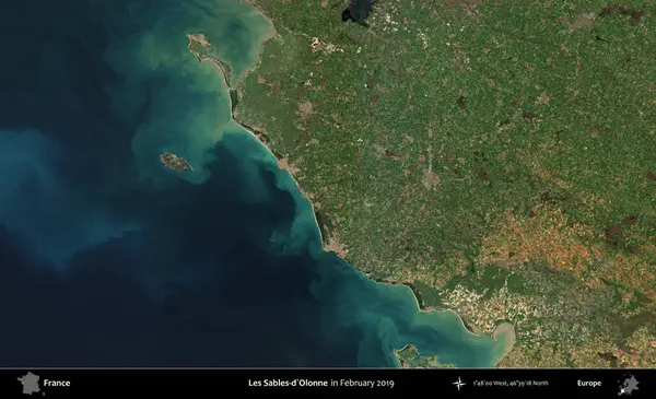 Les Sables-d'Olonne. Copernicus Sentinel 'in Şubat 2019' da çekilmiş uydu görüntüsü üzerine Fransa 'nın idari bölgesi