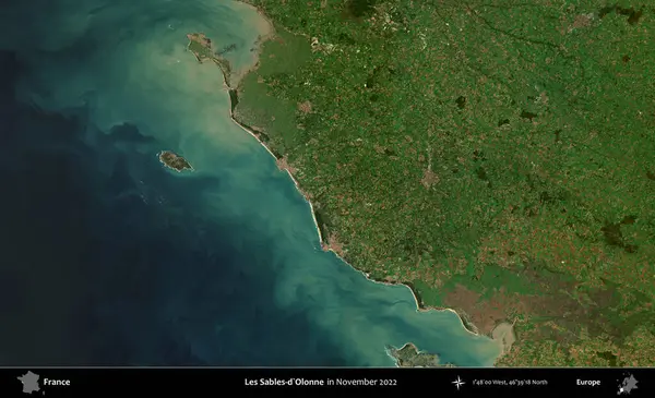 Les Sables-d'Olonne. Copernicus Sentinel 'in Kasım 2022' de çekilmiş uydu görüntüsü üzerine Fransa 'nın idari bölgesi.