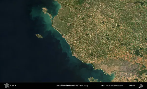 Les Sables-d'Olonne. Copernicus Sentinel 'in Ekim 2023' te çekilmiş uydu görüntüsü üzerine Fransa 'nın idari bölgesi.