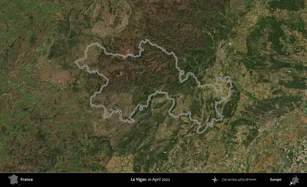 Le Vigan. Nisan 2022 'de çekilen Copernicus Sentinel karolarından oluşan bir uydu görüntüsünde Fransa' nın idari bölgesinin ana hatları belirlendi.
