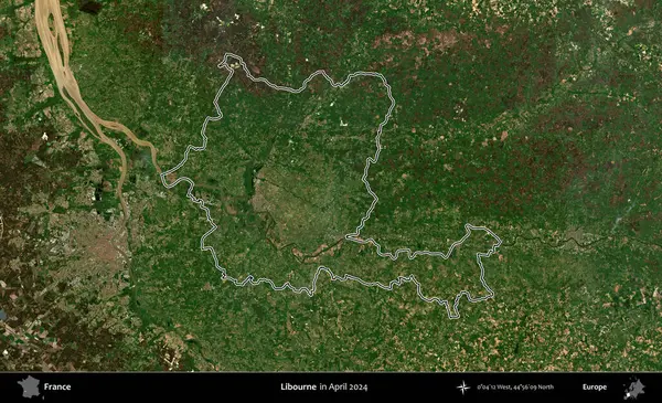 Libourne. Nisan 2024 'te çekilen Copernicus Sentinel karolarından oluşan bir uydu görüntüsünde Fransa' nın idari bölgesinin ana hatlarını çizdim.