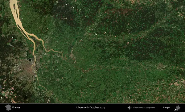 Libourne. Copernicus Sentinel 'in Ekim 2024' te çekilmiş uydu görüntüsü üzerine Fransa 'nın idari bölgesi.