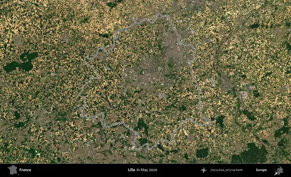 Lille. Mayıs 2020 'de çekilen Copernicus Sentinel karolarından oluşan bir uydu görüntüsünde Fransa' nın idari bölgesinin ana hatları belirlendi.