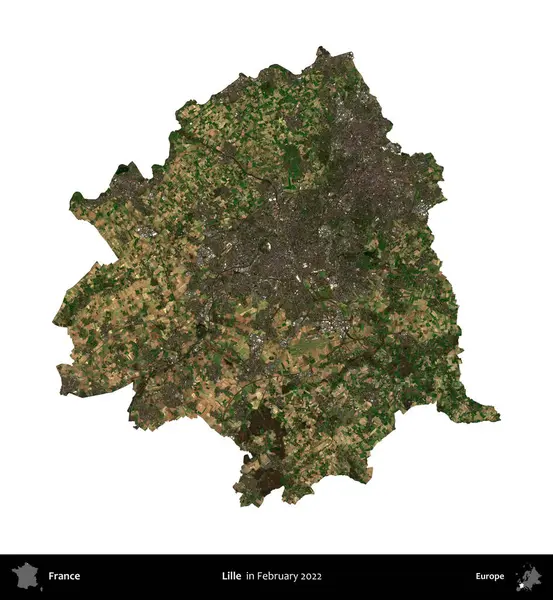 Lille. Fransa 'nın idari bölgesi, Şubat 2022' de çekilen Kopernik Nöbetçi karolarından oluşan bir uydu görüntüsüyle beyaza izole edildi.