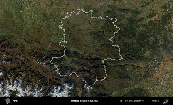 Limuzin. Copernicus Sentinel 'in Kasım 2024' te çekilen uydu görüntüsünde Fransa 'nın idari bölgesinin ana hatlarını çizdim.