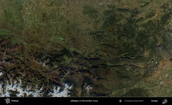Limuzin. Copernicus Sentinel 'in Kasım 2024' te çekilmiş uydu görüntüsü üzerine Fransa 'nın idari bölgesi.