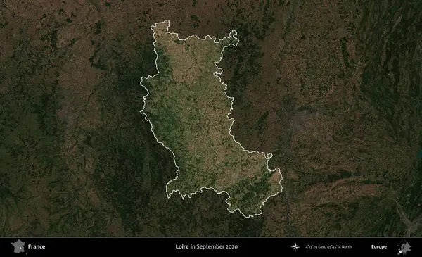 Loire. Fransa 'nın idari alanı, Eylül 2020' de çekilen Kopernik Nöbetçi karolarından oluşan koyu renkli bir uydu görüntüsü üzerinde vurgulandı ve özetlendi.